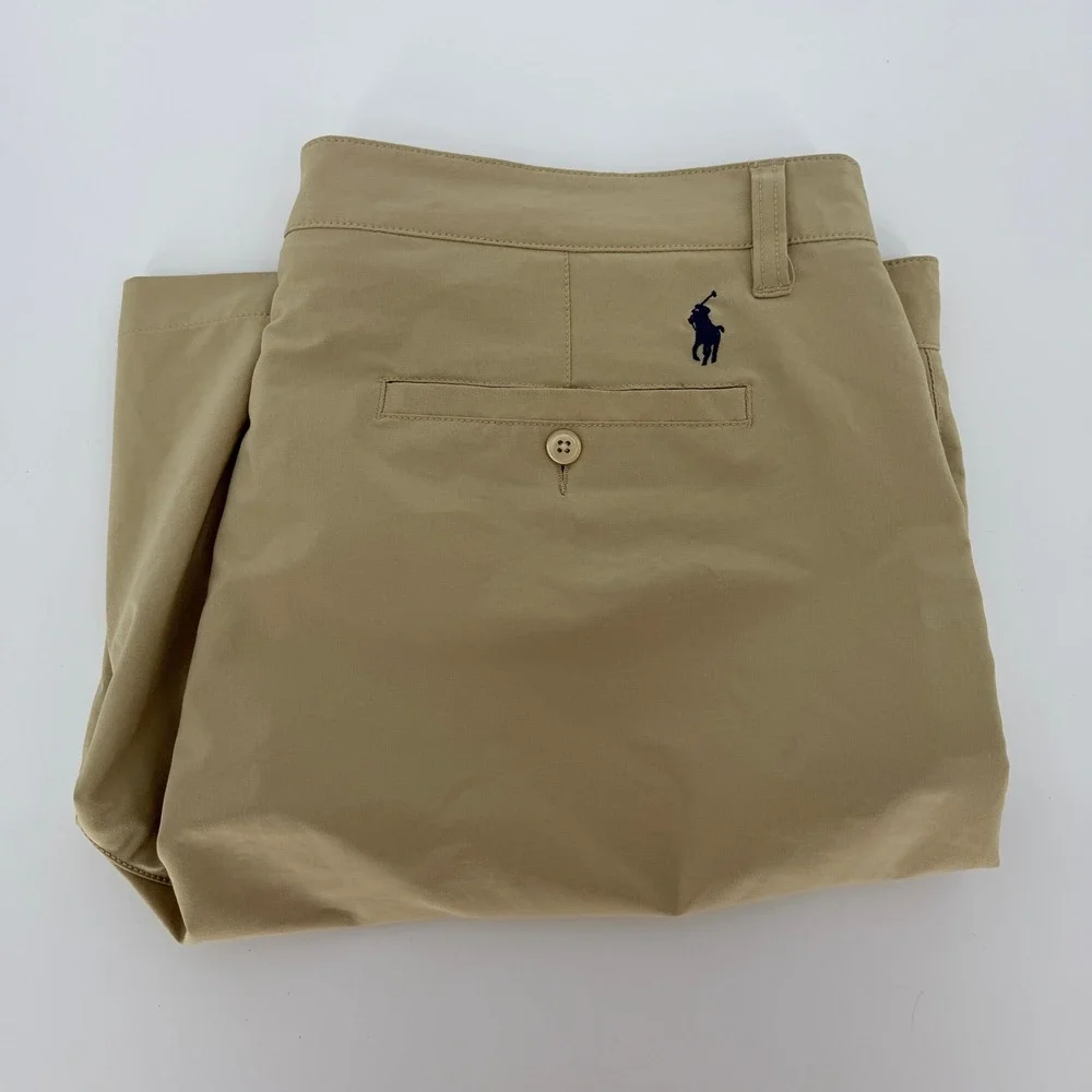 Polo Ralph Lauren Mens 38 Performance Golf Shorts Tan Khaki Stretch Flat Front